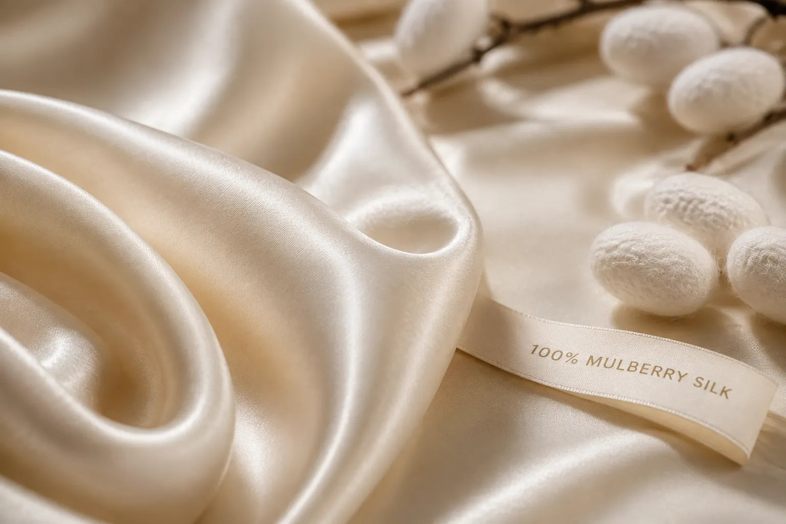 Close-up of premium 100% mulberry silk fabric showcasing its smooth texture and natural sheen