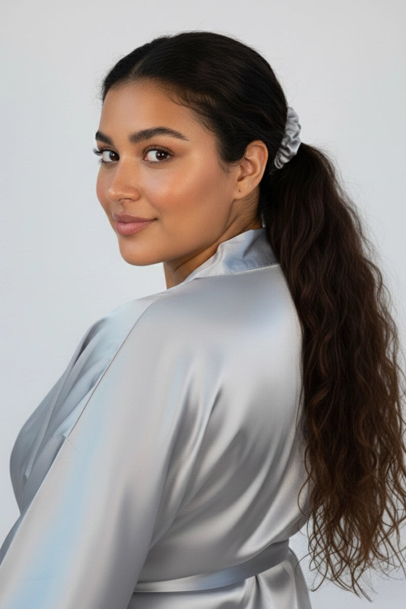 Pure Silk Scrunchie Silver