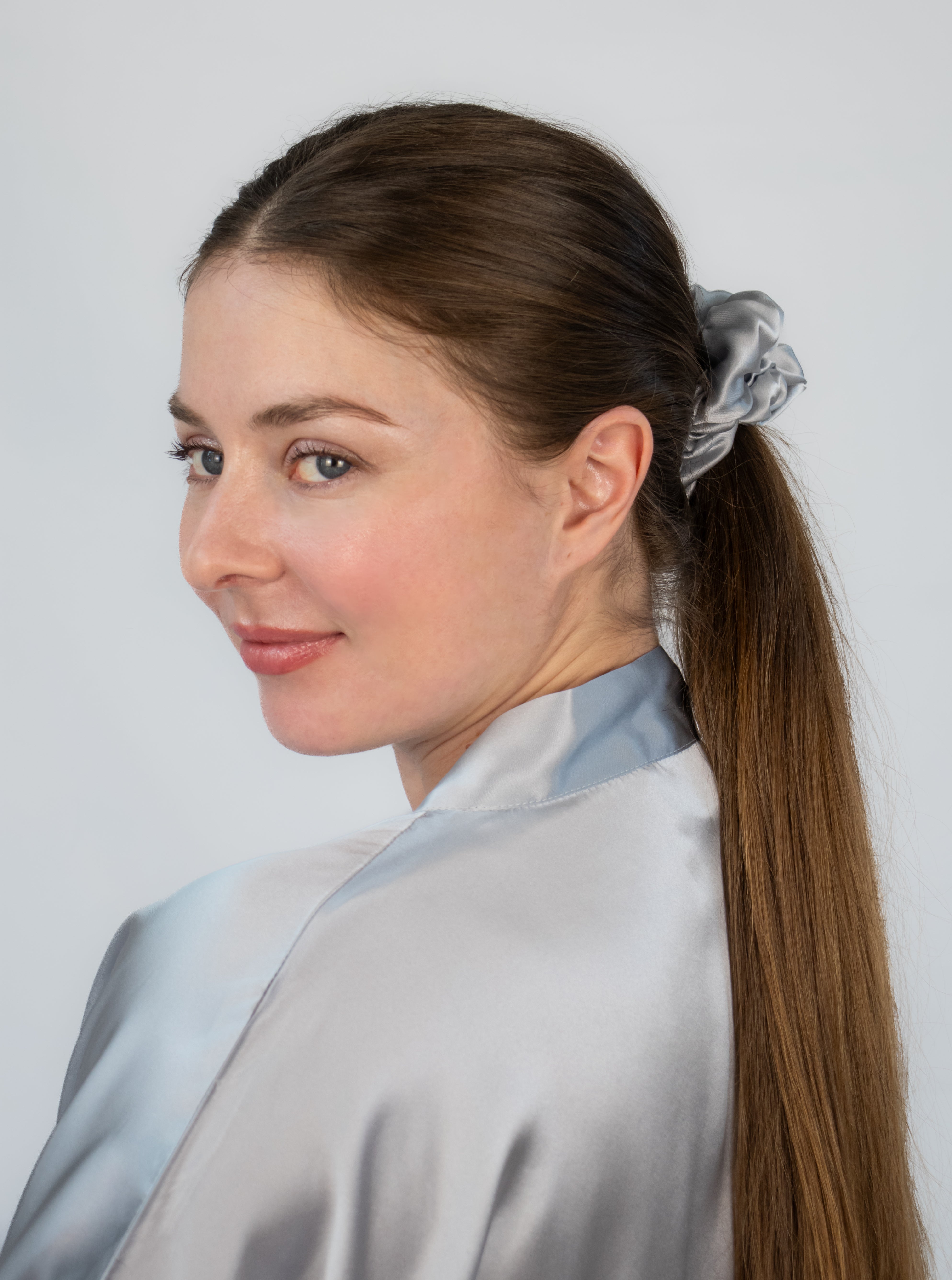 Pure Silk Scrunchie Silver